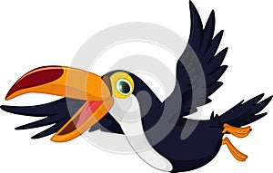 Cute cartoon toucan bird flying