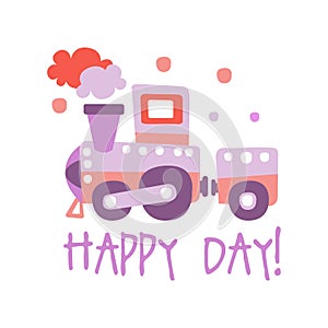 Cute cartoon toy train. Happy day colorful vector Illustration