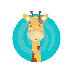 Cute cartoon trendy design little giraffe, baby with closed eyes. African animal wildlife vector illustration icon