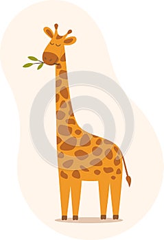 Cute cartoon trendy giraffe with closed eyes. African animal wildlife vector illustration in flat style