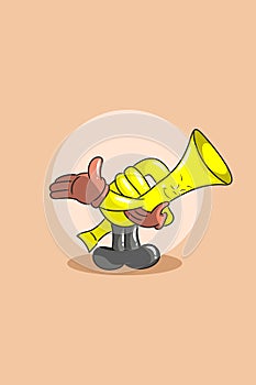 Cute cartoon trumpet with hand character design illustration