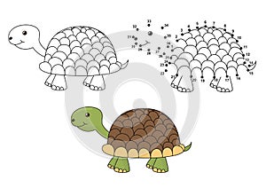 Cute cartoon turtle. Coloring and dot to dot educational game for kids