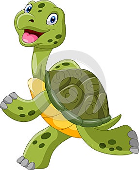 Cute cartoon turtle is running