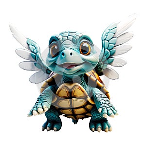 Cute cartoon turtle with wings ready to fly