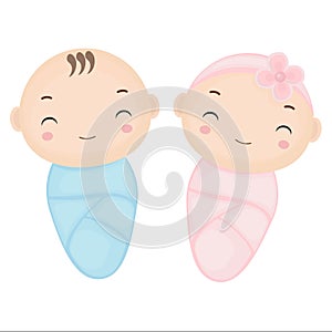 Cute Cartoon Twin Baby. Baby Boy and Baby Girl Cartoon. photo