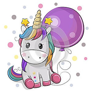 Cute Cartoon Unicorn with Balloon