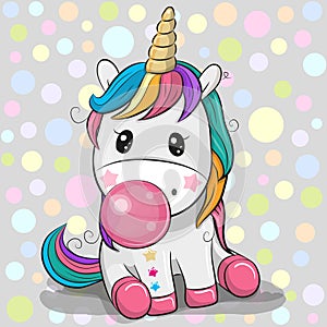 Cute Cartoon Unicorn with bubble gum