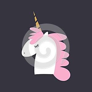 Cute cartoon unicorn face, baby stylish illustration, unique print. Vector and jpg image