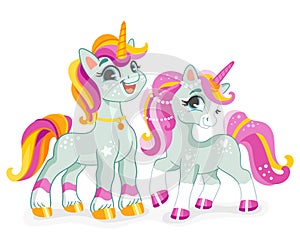 Cute cartoon unicorn friends vector illustration