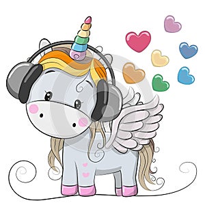 Cute Cartoon Unicorn with headphones