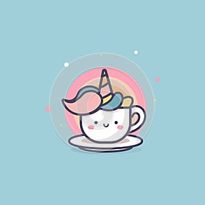 Cute cartoon unicorn horse coffee cup logo, vector illustration