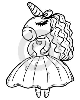 Cute cartoon unicorn outlined for coloring book and page isolated