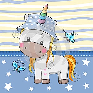 Cute Cartoon Unicorn in panama hat