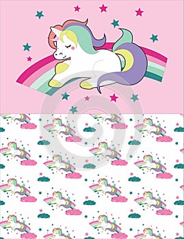 cute cartoon unicorn t shirt print vector art