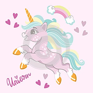 Cute cartoon unicorn vector illustration