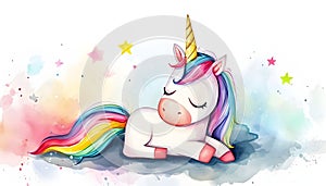 Cute cartoon unicorn watercolor