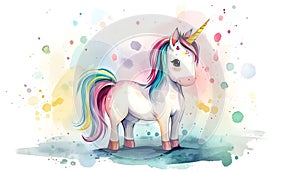Cute cartoon unicorn watercolor
