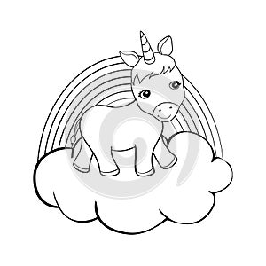 Cute cartoon unicorns Coloring book page Vector illustration, Children background, Coloring page unicorn