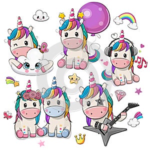 Cute Cartoon Unicorns isolated on a white background photo