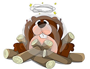 Cute cartoon unusual vector Beaver with headache