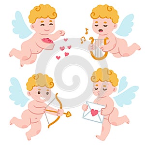 Cute cartoon Valentines Day cupid set