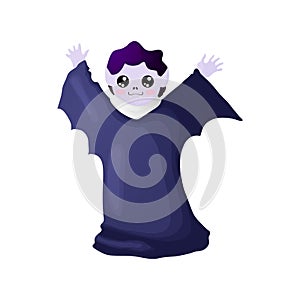 Cute cartoon vampire character â€“ symbol of halloween. Vector illustration of cute count vampire in dark cloak.