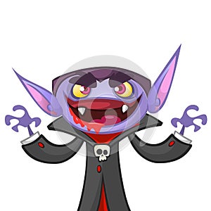 Cute cartoon vampire with red eyes. Vector illustration of dracula.