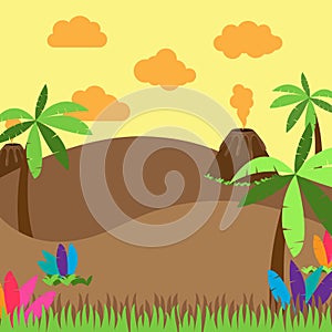 Cute Cartoon Vector Background of Desert, Jungle Or Ancient Landscape