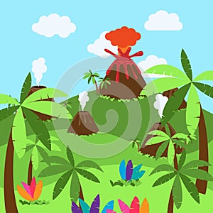 Cute Cartoon Vector Background of Desert, Jungle Or Ancient Landscape