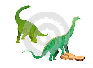 Cute cartoon vector dinosaur diplodocus and Brachiosaurus. Vector isolated dinosaur with a long neck and tail