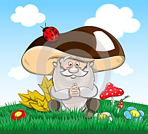 Cute cartoon vector fairytale oldman-mushroom