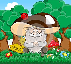 Cute cartoon vector fairytale oldman-mushroom