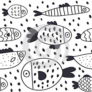 Cute cartoon vector fish seamless pattern