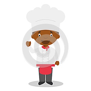 Cute cartoon vector illustration of a black or african american male chef