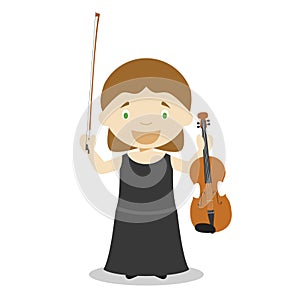 Cute cartoon vector illustration of a classic musician. Women Professions Series