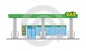 Cute cartoon vector illustration of a gas petrol station