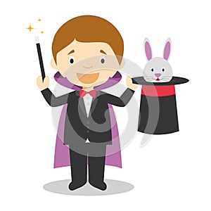 Cute cartoon vector illustration of a magician