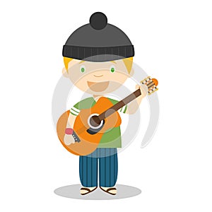Cute cartoon vector illustration of a musician with a guitar