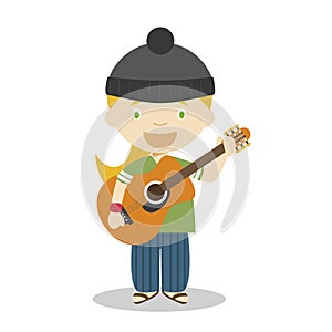 Cute cartoon vector illustration of a musician. Women Professions Series