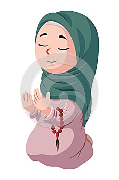 cute cartoon vector illustration of a muslim girl praying to god earnestly