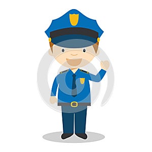 Cute cartoon vector illustration of a policeman