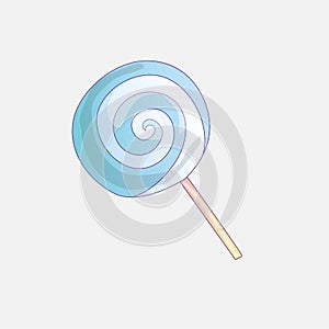 Cute cartoon vector Lollipop icon illustration. Sweet candy icon, sweets lolly cartoon illustration, white and blue