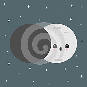 Cute cartoon vector lunar eclipse concept illustration
