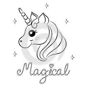 Cute Cartoon Vector Unicorn Coloring Page