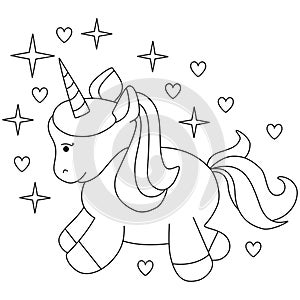 Cute cartoon vector unicorn coloring page