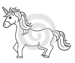 Cute Cartoon Vector Unicorn Illustration isolated on white background Coloring Page