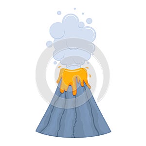 Cute cartoon vector volcano for kids with cloud