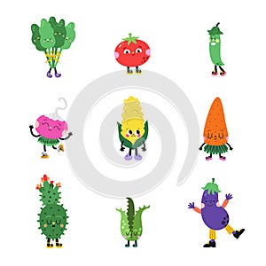 Cute cartoon vegetables set, part 2. Funny colorful characters.