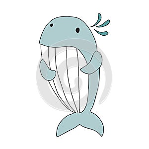 Cute cartoon whale character, vector isolated illustration in simple style.