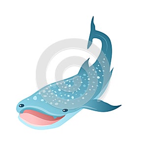 Cute cartoon whale shark isolated on white background